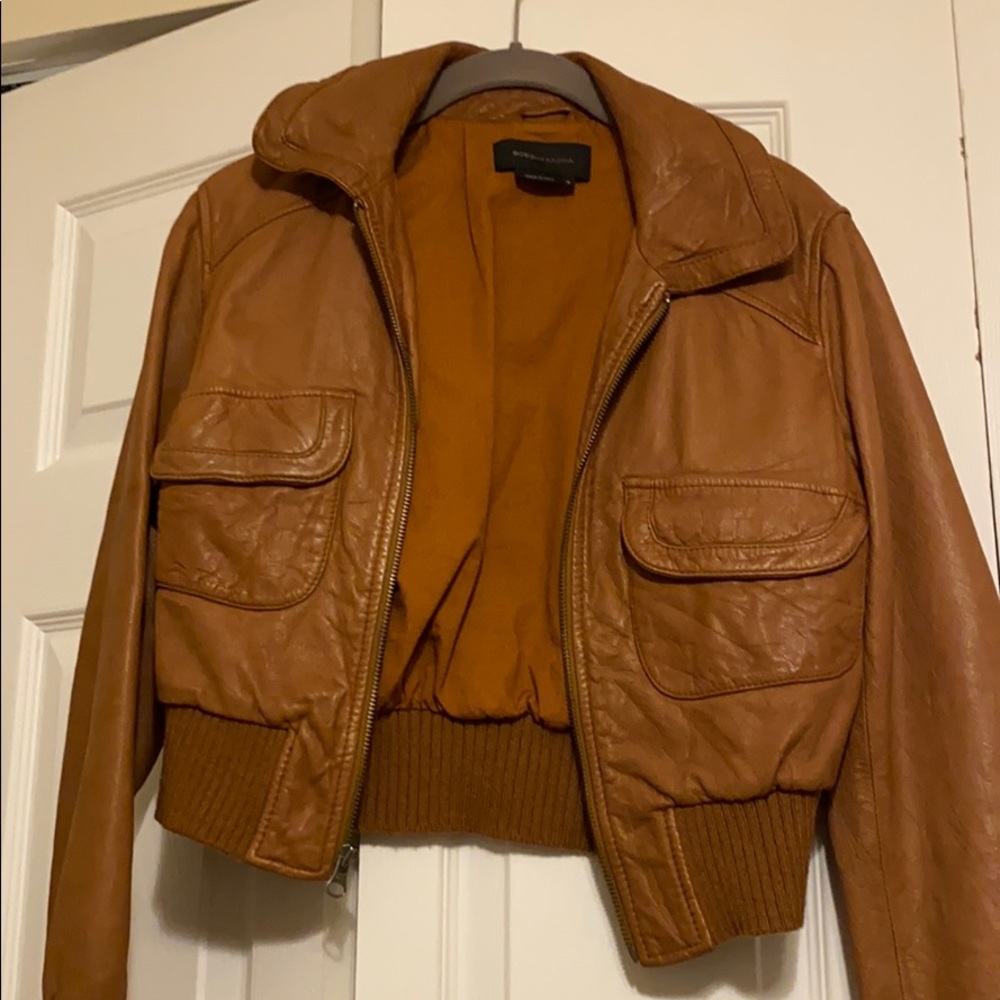 BCBGMAXAZRIA lamb leather bomber jacket
